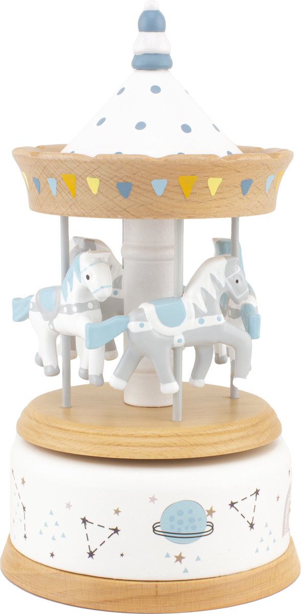 Houten Carrousel met paarden- muzikale carrousel- kinderkamer decoratie- draaimolen